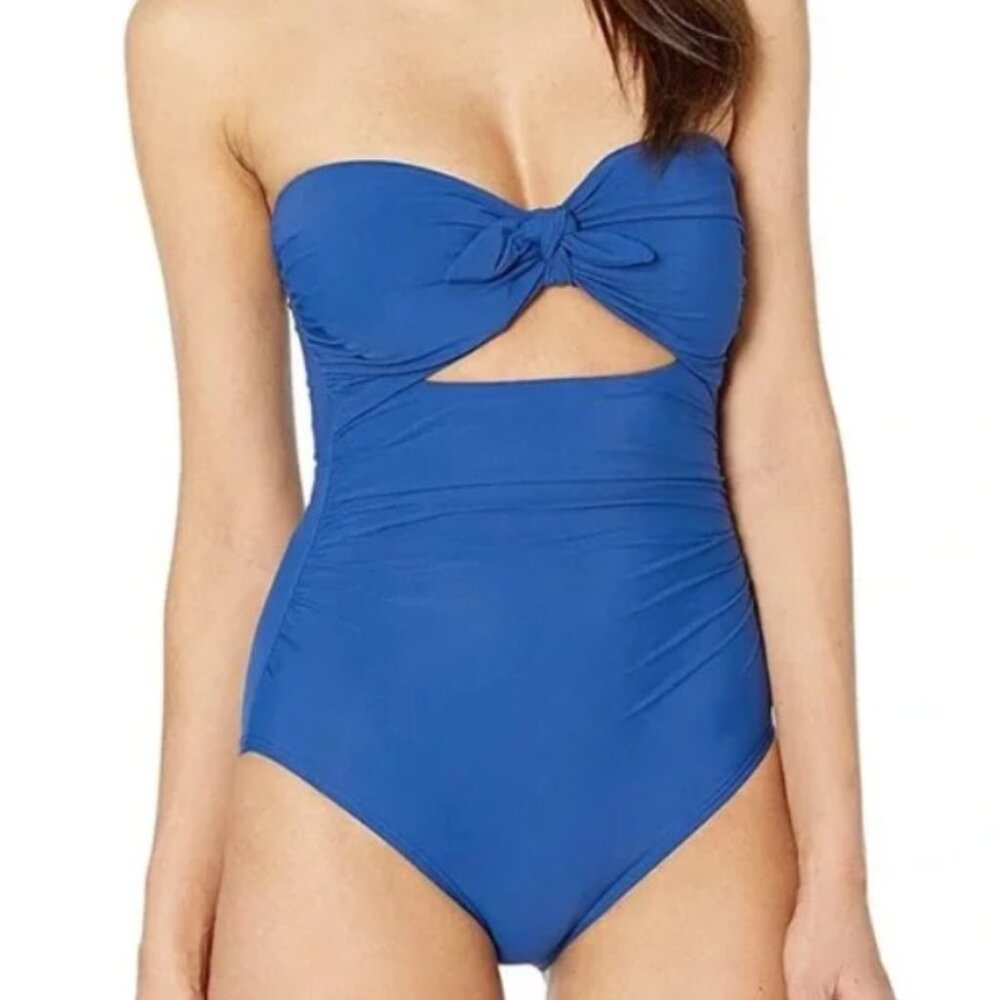 Kate Spade Capri Blue Tie Front Bow Bandeau One-Piece Swimsuit – Size X-Small